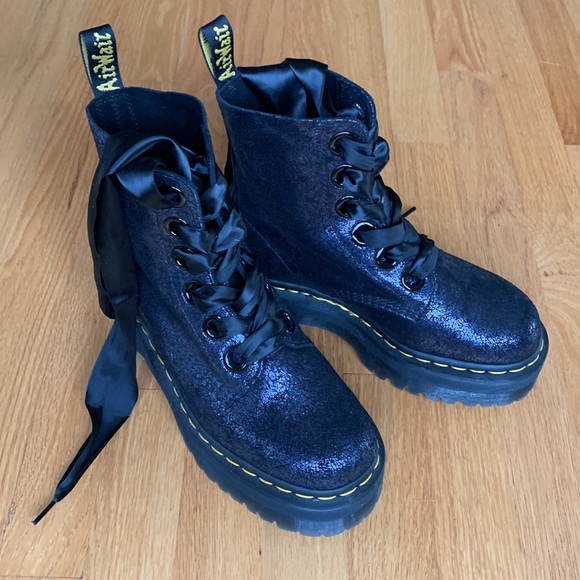 Dr. Martens Molly Crackle Suede Platform Boots - Picture 7 of 8